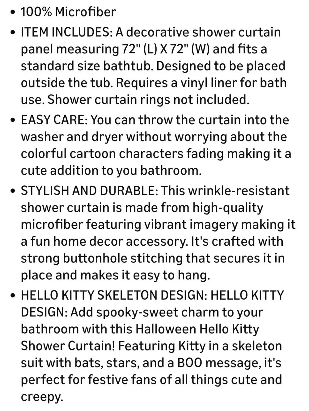 Brand New Hello Kitty Halloween Skelwton Shower Curtain - Picture 6 of 6